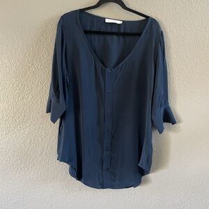 Kain Label Blouse Womens Large Blue Silk Button Tunic Minimalist Coastal Preppy